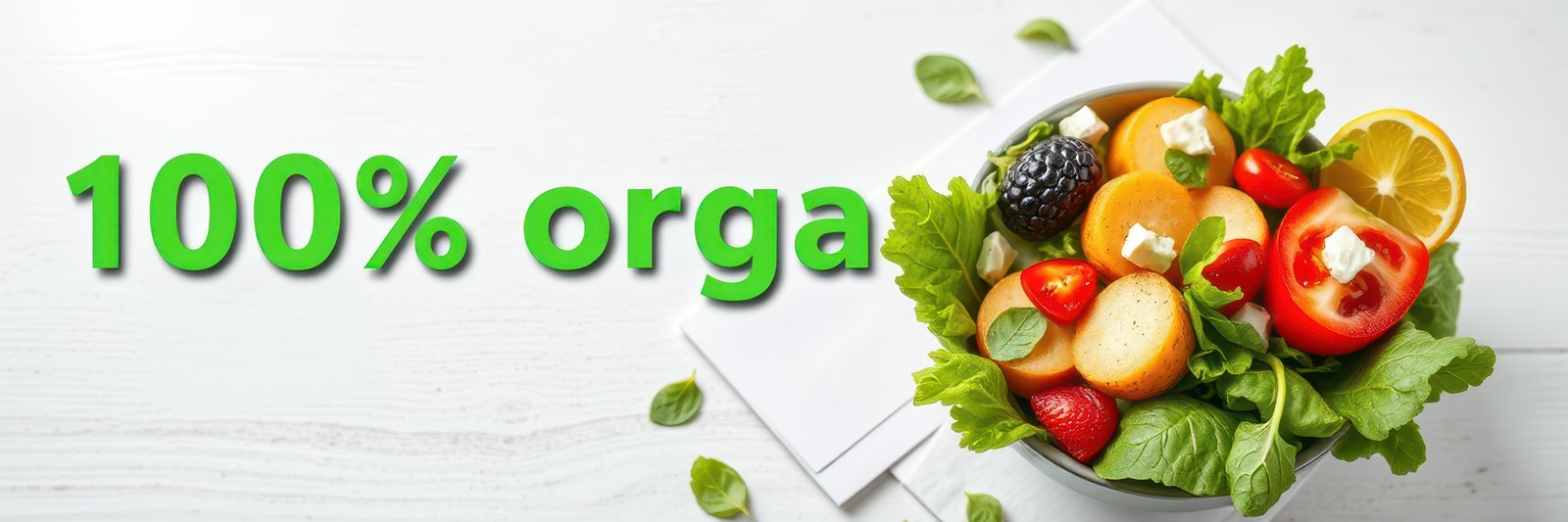 Fresh and vibrant organic salad with a variety of colorful vegetables displayed on a light wooden surface